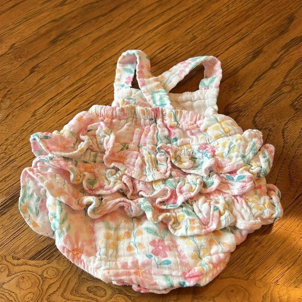 Cotton Muslin Ruffle Butt One Piece